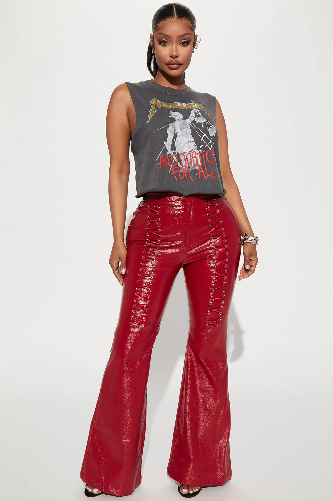 Always Bad Faux Leather Pant 32 - Red