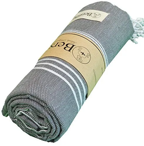 Bersuse Towels Anatolia XL Beach Blanket Throw Blanket Turkish Towel 100% Cotton Extra-Large Quick-Dry Lightweight Premium Peshtemal Towel - 61x82 Inches, Grey Blue
