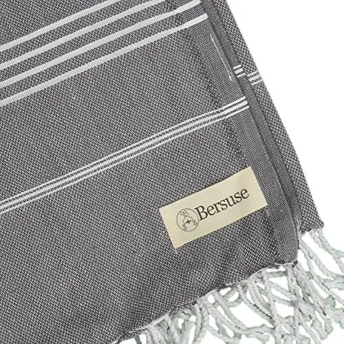 Bersuse Towels Anatolia XL Beach Blanket Throw Blanket Turkish Towel 100% Cotton Extra-Large Quick-Dry Lightweight Premium Peshtemal Towel - 61x82 Inches, Grey Blue