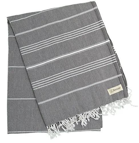 Bersuse Towels Anatolia XL Beach Blanket Throw Blanket Turkish Towel 100% Cotton Extra-Large Quick-Dry Lightweight Premium Peshtemal Towel - 61x82 Inches, Grey Blue