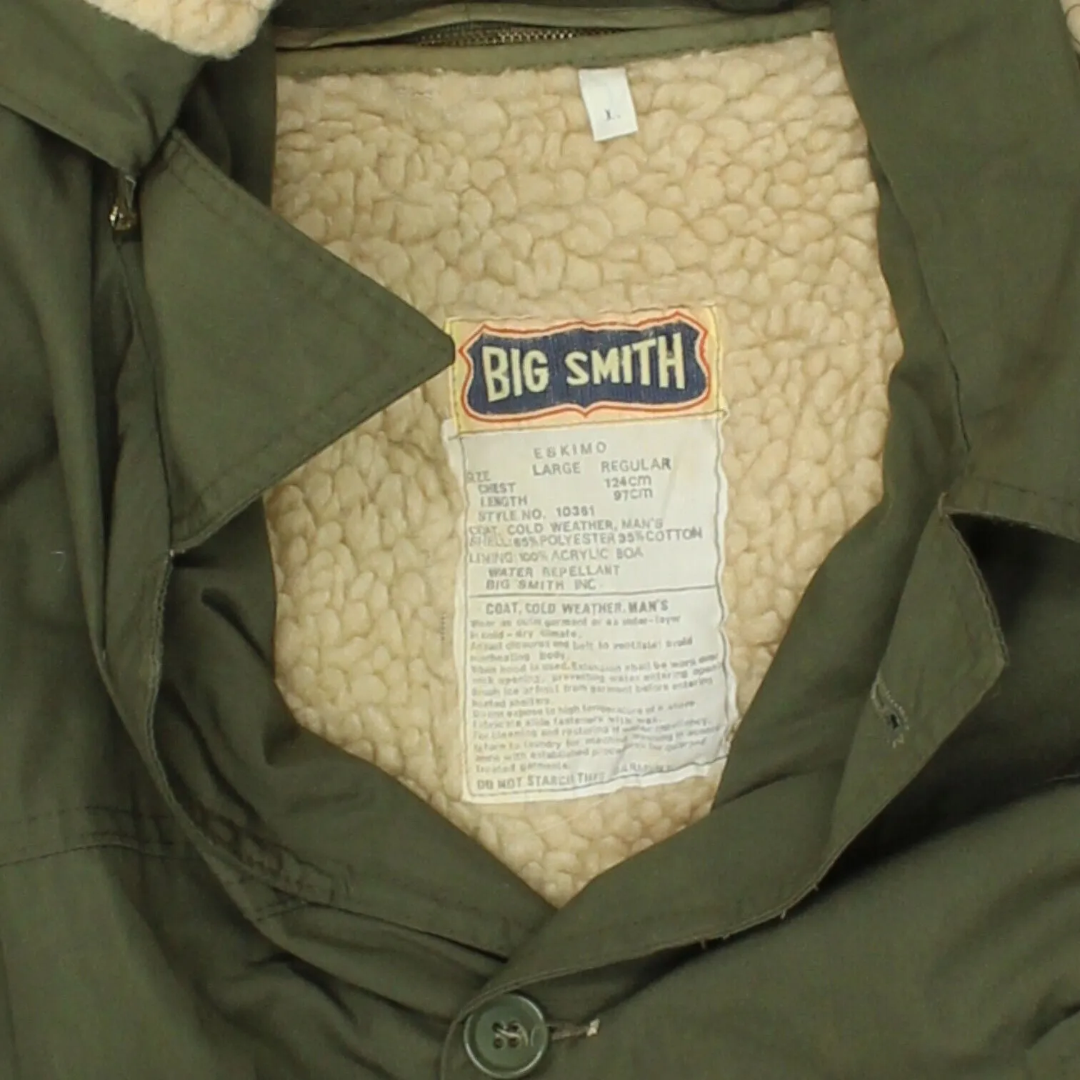 Big Smith Mens Green Pile Lined Parka Jacket | Vintage High End Designer Coat
