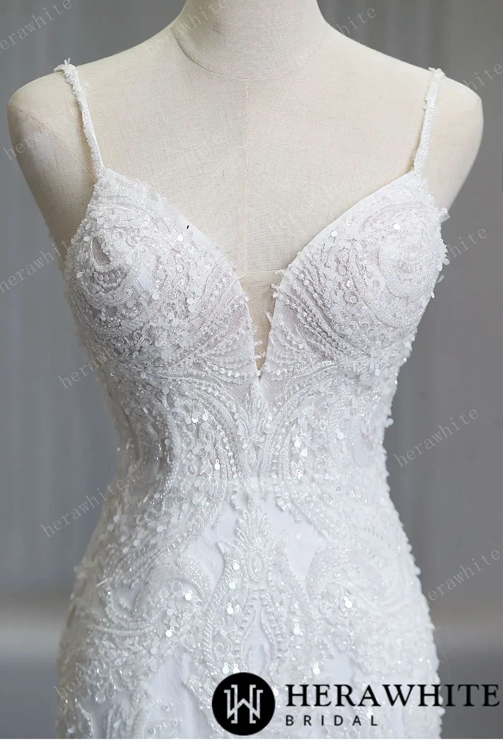 Fit and Flare Wedding Gown with Beads and Sequins