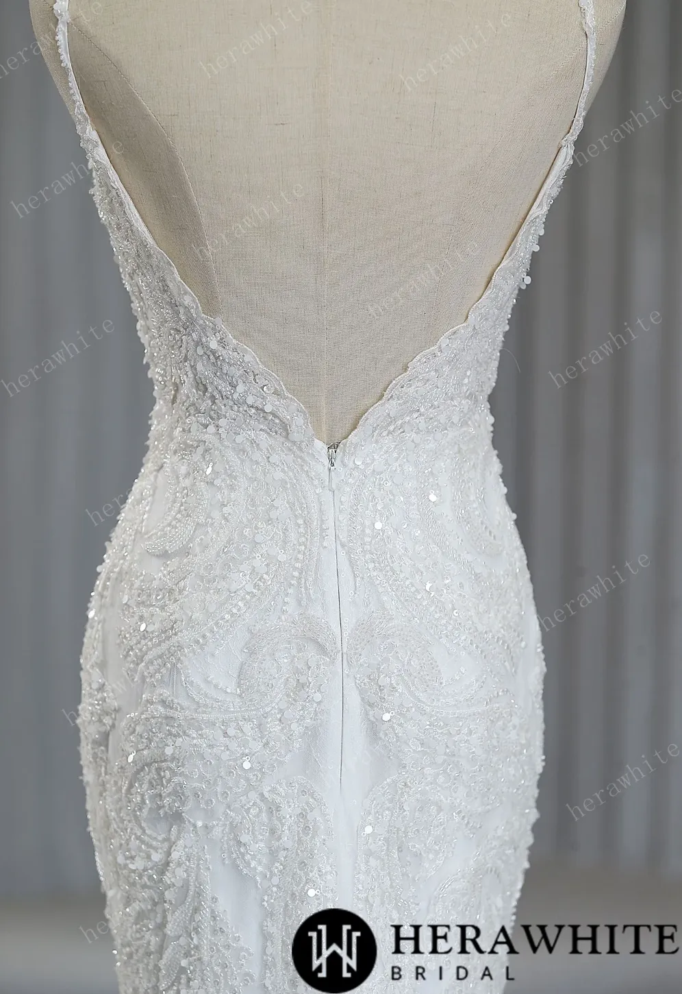 Fit and Flare Wedding Gown with Beads and Sequins