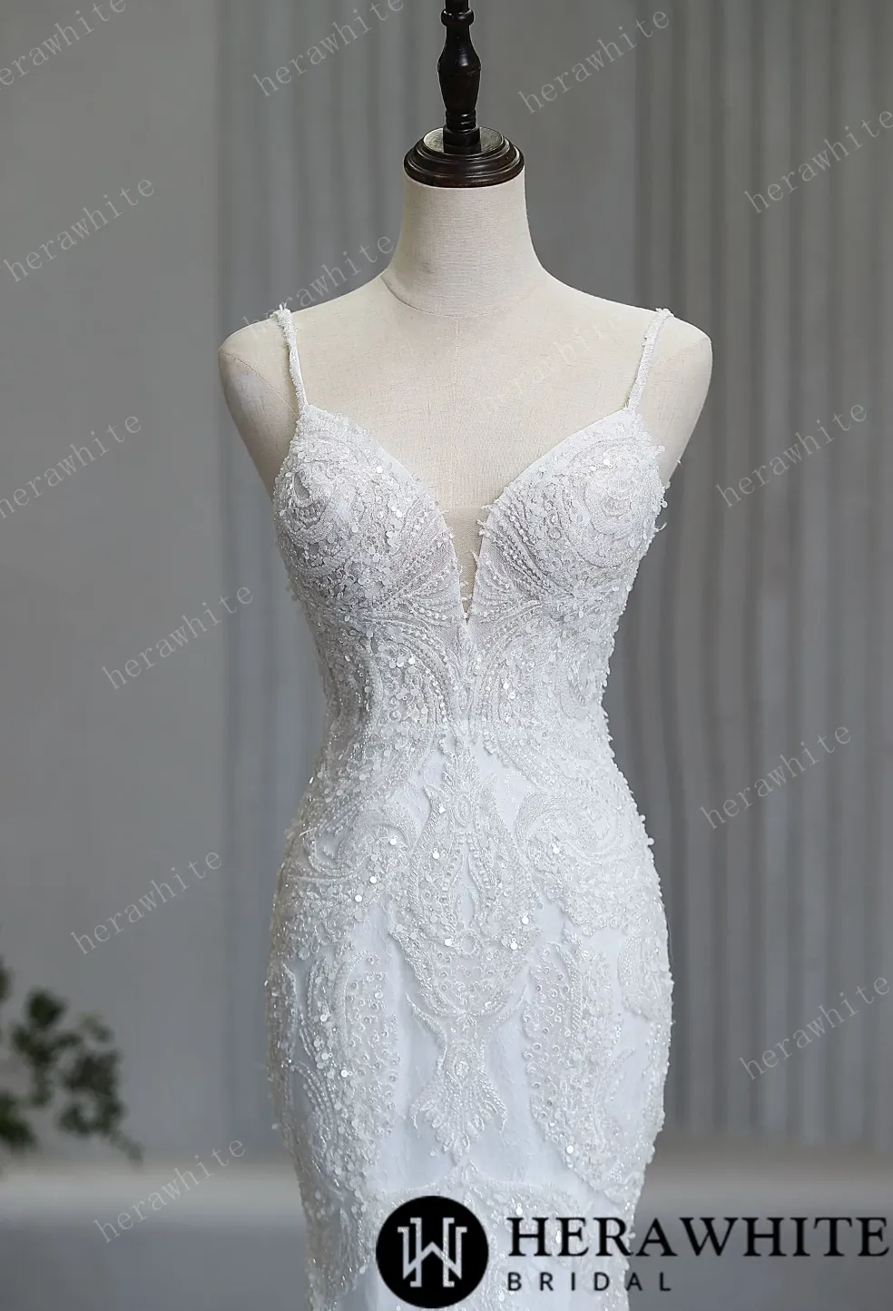 Fit and Flare Wedding Gown with Beads and Sequins