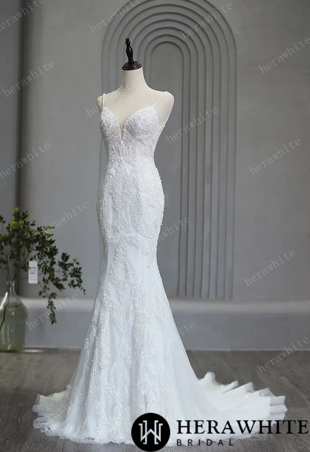 Fit and Flare Wedding Gown with Beads and Sequins