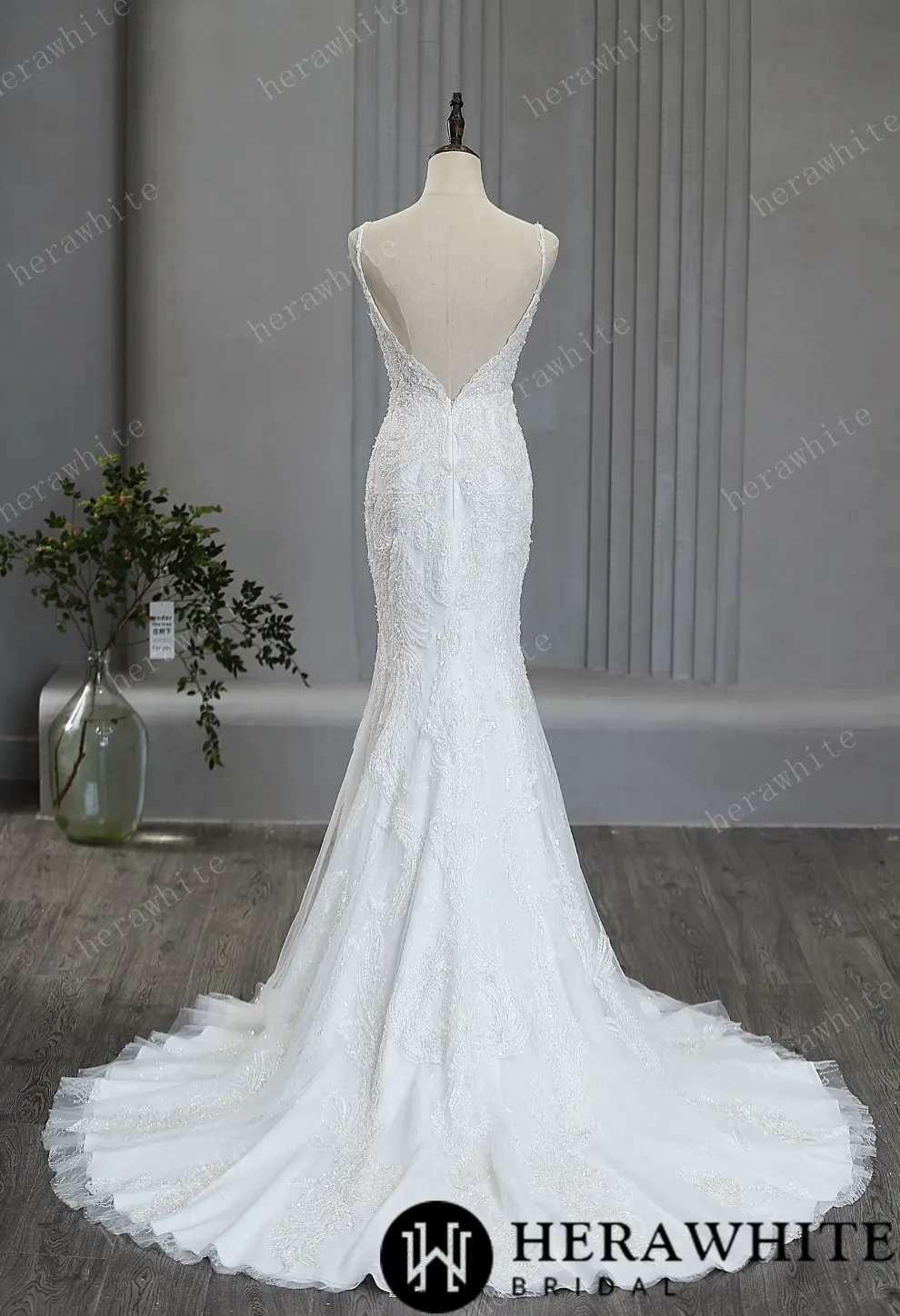 Fit and Flare Wedding Gown with Beads and Sequins