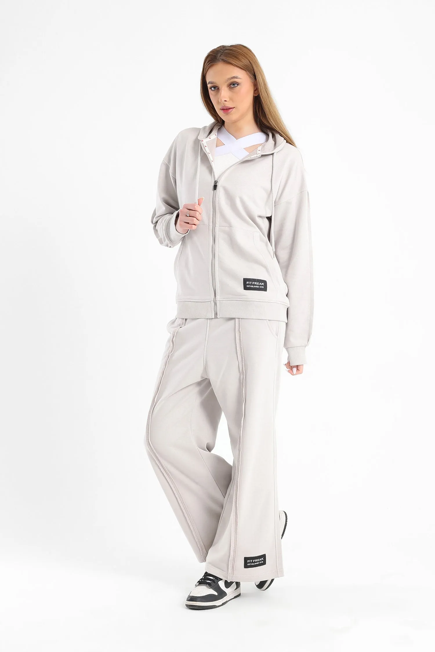Grey Chill Oversized Zip Up Set - Fit Freak