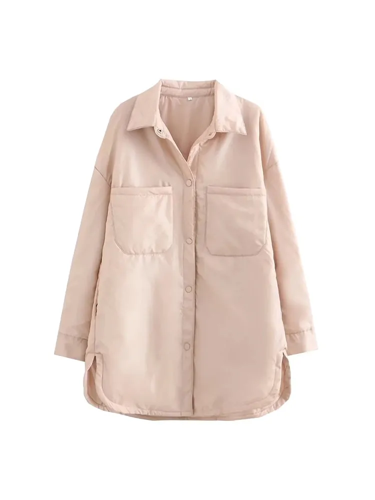 Icclek Women's Shirts Jackets Thin Parka Oversize Shirt Coats Femme Armygreen Outerwear Coats Bf Long Sleeve Khaki Coat 2022 New