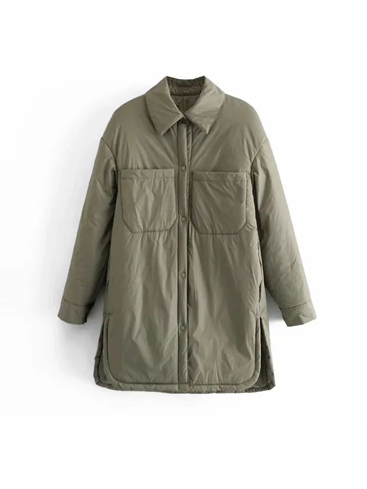 Icclek Women's Shirts Jackets Thin Parka Oversize Shirt Coats Femme Armygreen Outerwear Coats Bf Long Sleeve Khaki Coat 2022 New