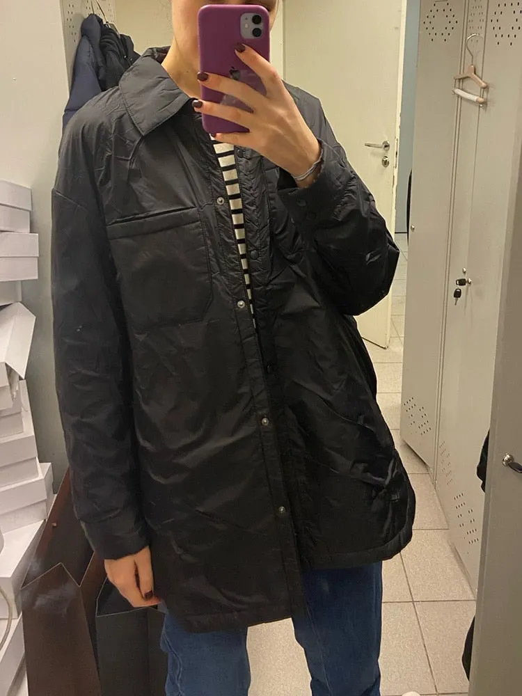 Icclek Women's Shirts Jackets Thin Parka Oversize Shirt Coats Femme Armygreen Outerwear Coats Bf Long Sleeve Khaki Coat 2022 New