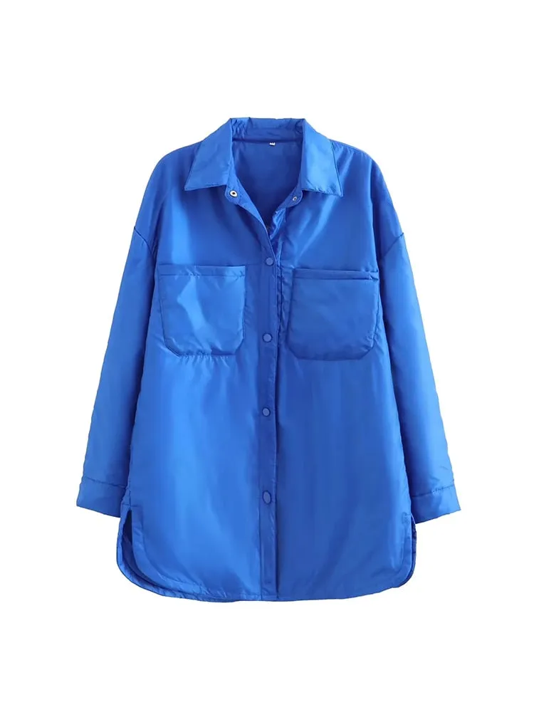 Icclek Women's Shirts Jackets Thin Parka Oversize Shirt Coats Femme Armygreen Outerwear Coats Bf Long Sleeve Khaki Coat 2022 New
