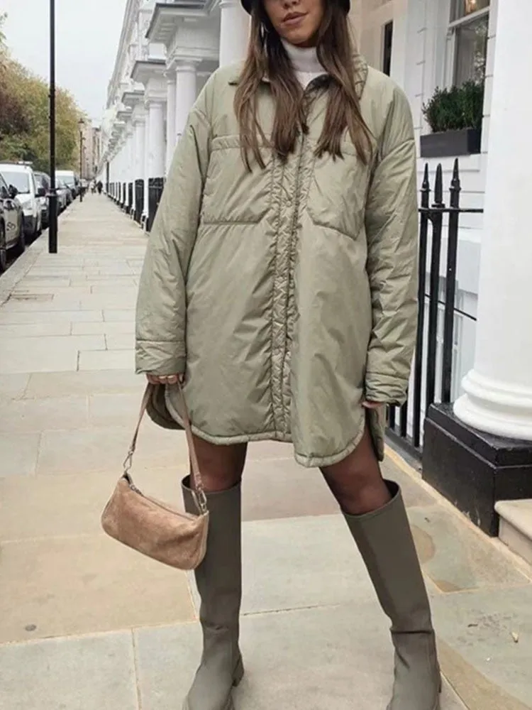 Icclek Women's Shirts Jackets Thin Parka Oversize Shirt Coats Femme Armygreen Outerwear Coats Bf Long Sleeve Khaki Coat 2022 New