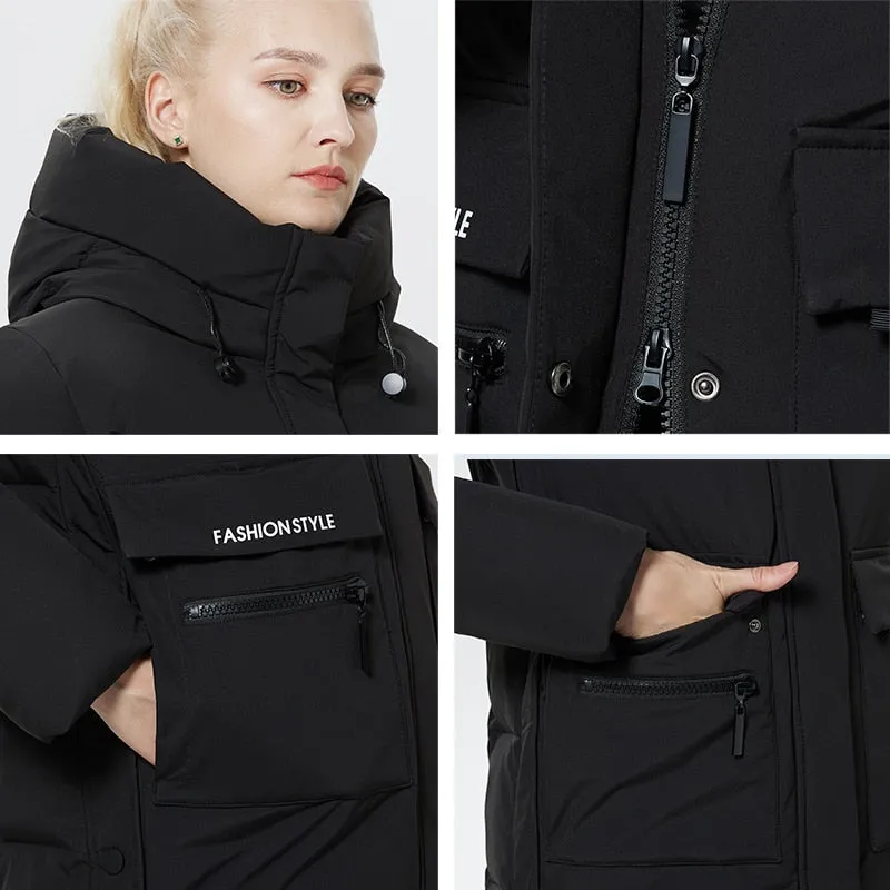 ICEbear 2022 Winter Women Jacket Long Cotton Big Pockets Ladies Coat Women&#39;s Thickened Warm Parka GWD22578-1D