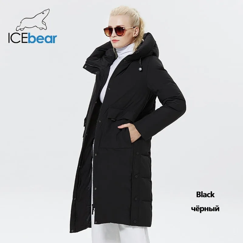 ICEbear 2022 Winter Women Jacket Long Cotton Big Pockets Ladies Coat Women&#39;s Thickened Warm Parka GWD22578-1D