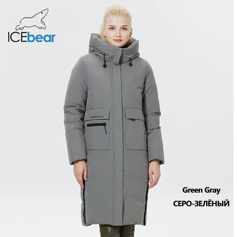 ICEbear 2022 Winter Women Jacket Long Cotton Big Pockets Ladies Coat Women&#39;s Thickened Warm Parka GWD22578-1D