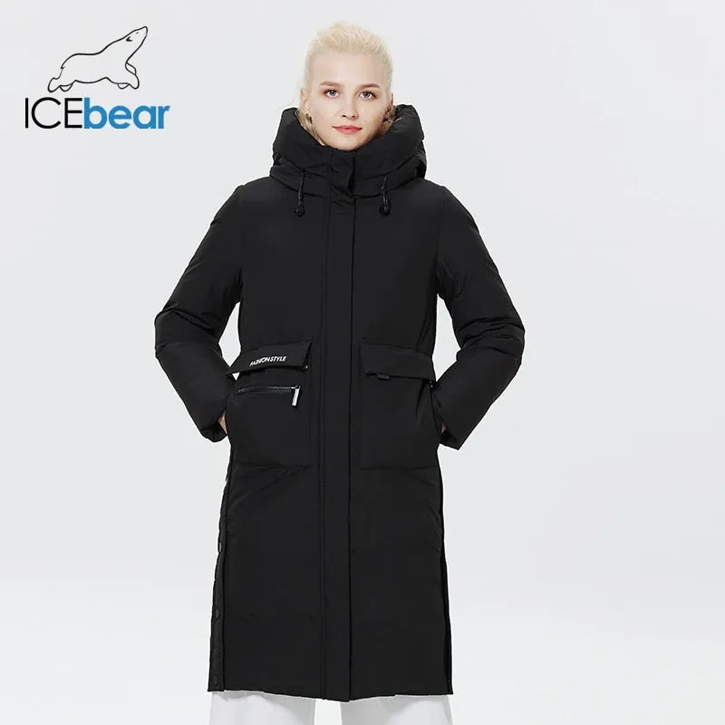 ICEbear 2022 Winter Women Jacket Long Cotton Big Pockets Ladies Coat Women&#39;s Thickened Warm Parka GWD22578-1D