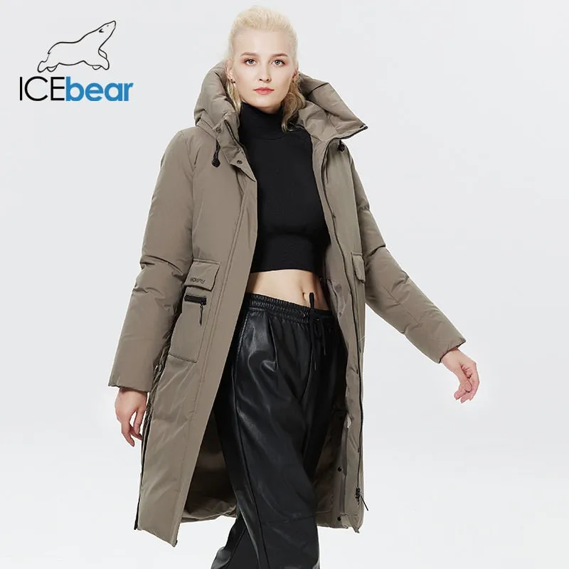 ICEbear 2022 Winter Women Jacket Long Cotton Big Pockets Ladies Coat Women&#39;s Thickened Warm Parka GWD22578-1D