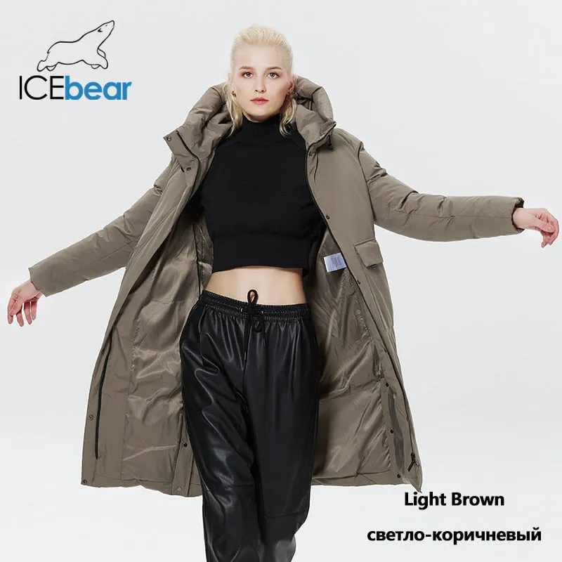 ICEbear 2022 Winter Women Jacket Long Cotton Big Pockets Ladies Coat Women&#39;s Thickened Warm Parka GWD22578-1D