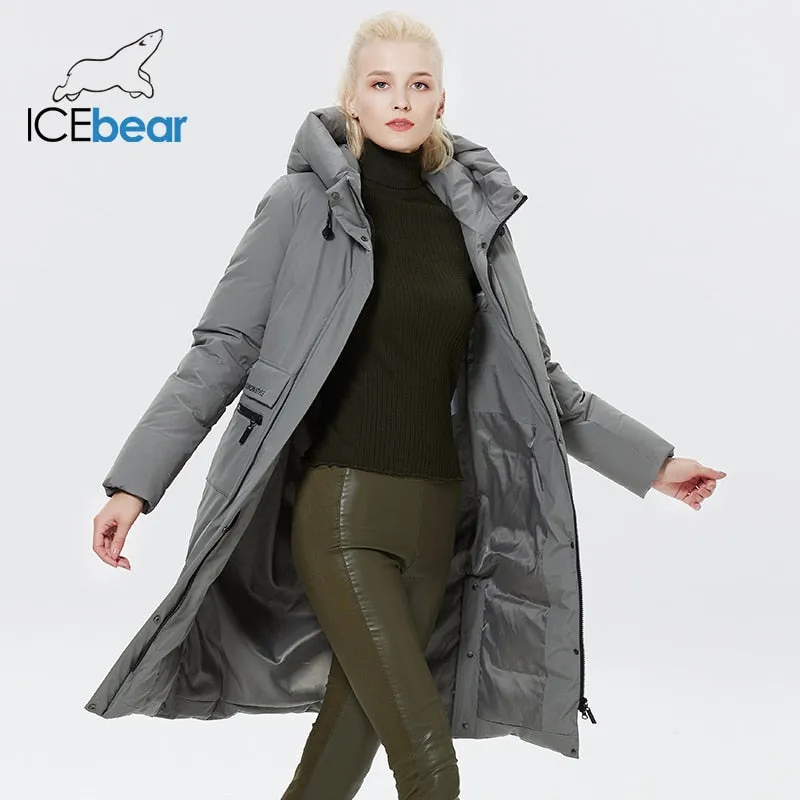 ICEbear 2022 Winter Women Jacket Long Cotton Big Pockets Ladies Coat Women&#39;s Thickened Warm Parka GWD22578-1D