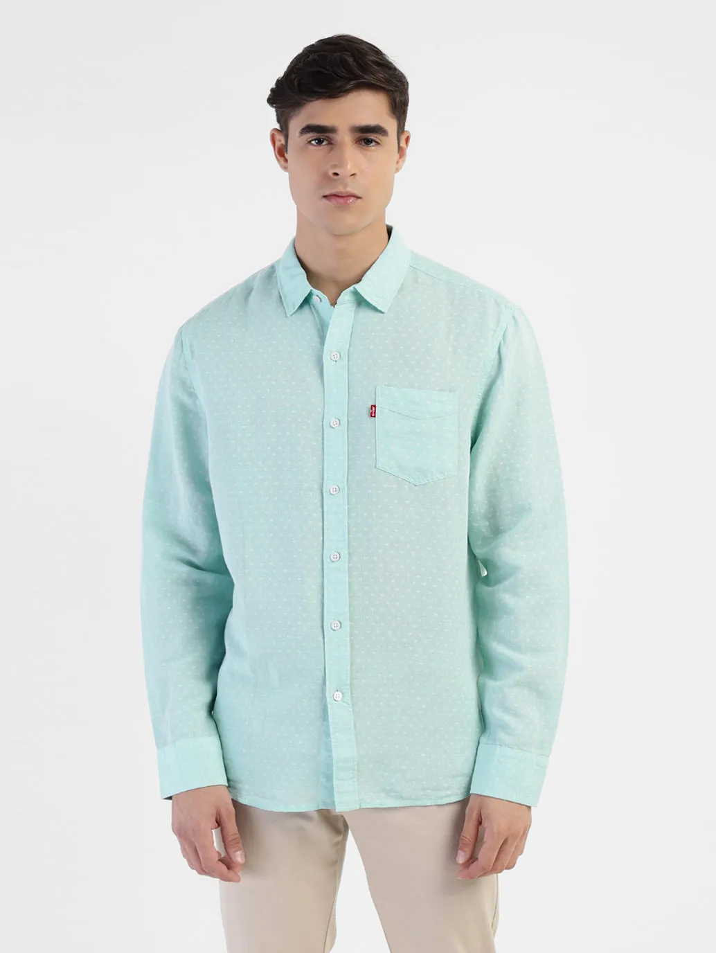 Men's Polka Dot Spread Collar Linen Shirt