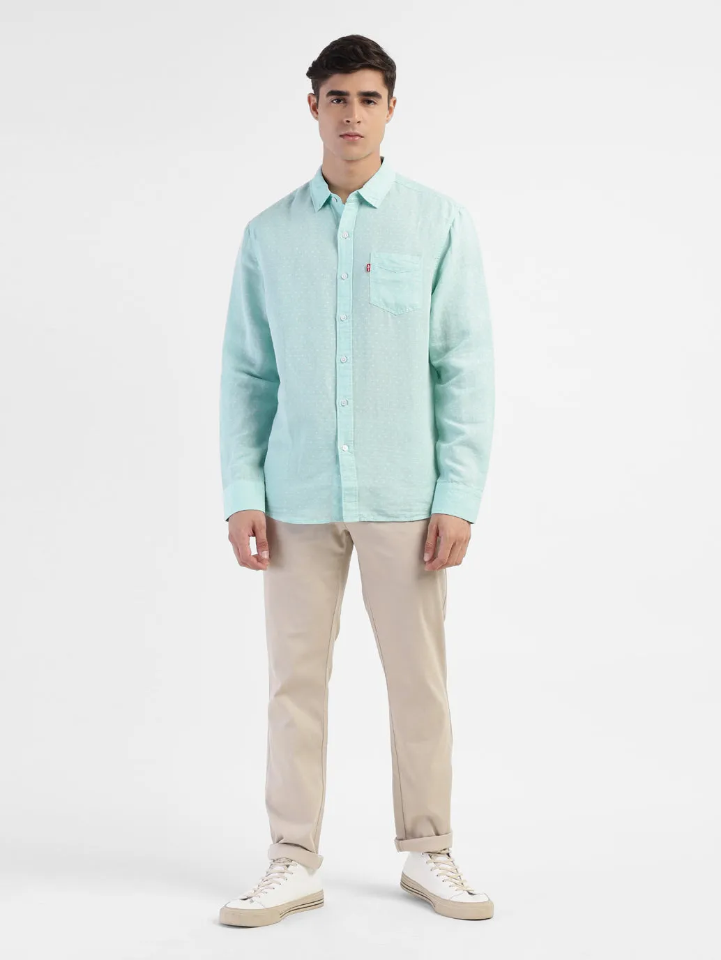 Men's Polka Dot Spread Collar Linen Shirt