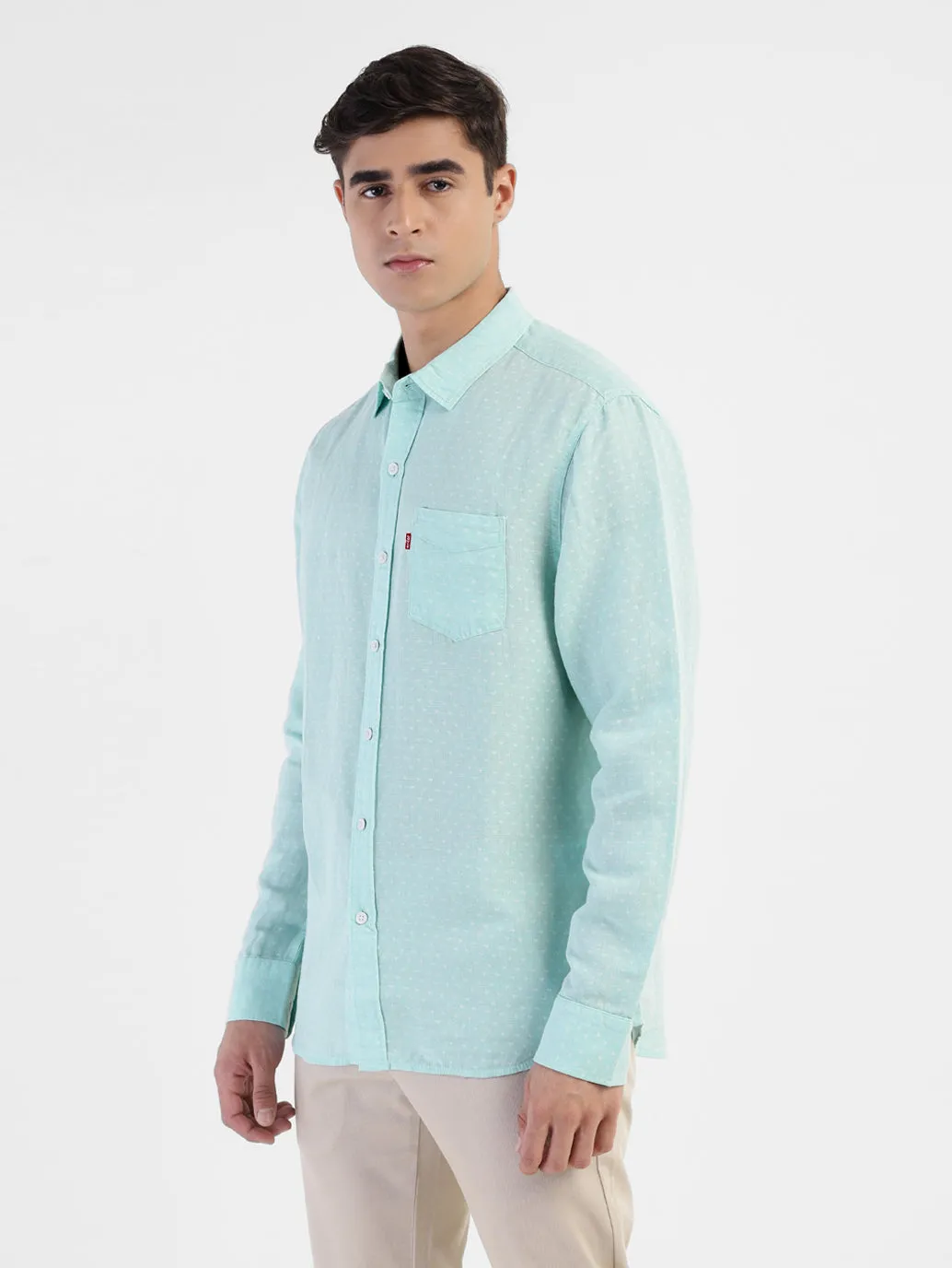 Men's Polka Dot Spread Collar Linen Shirt
