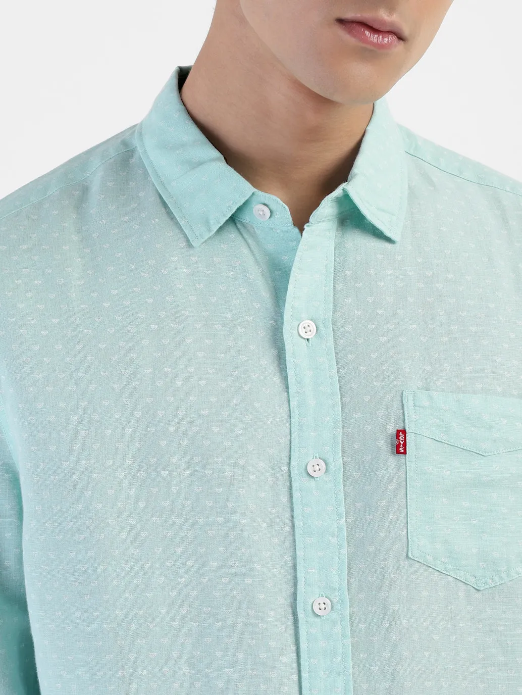 Men's Polka Dot Spread Collar Linen Shirt