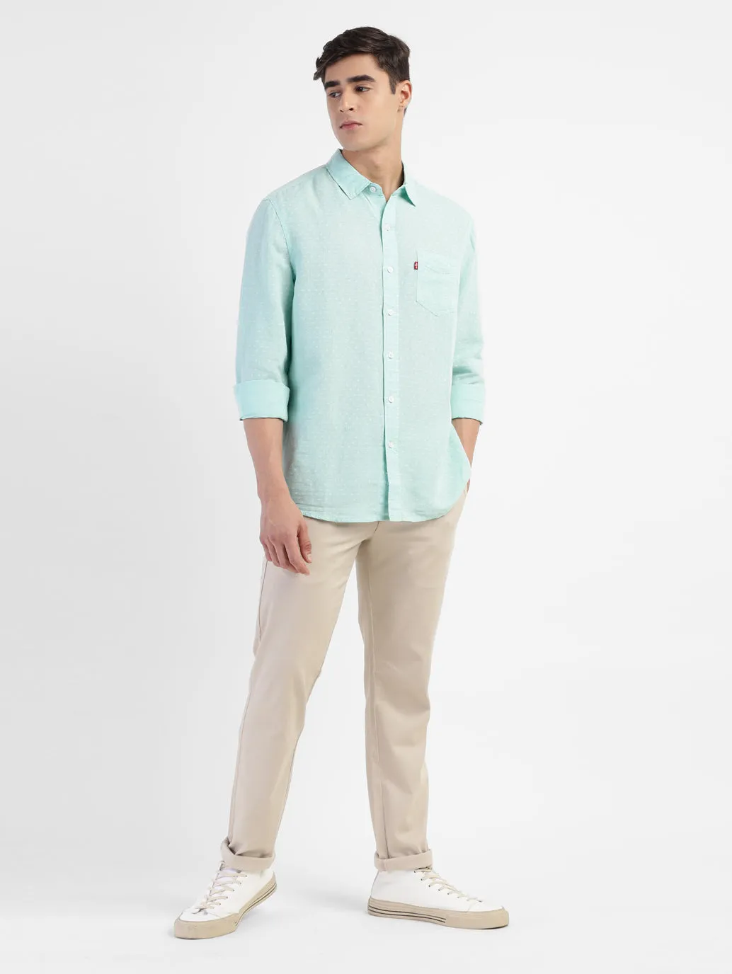 Men's Polka Dot Spread Collar Linen Shirt