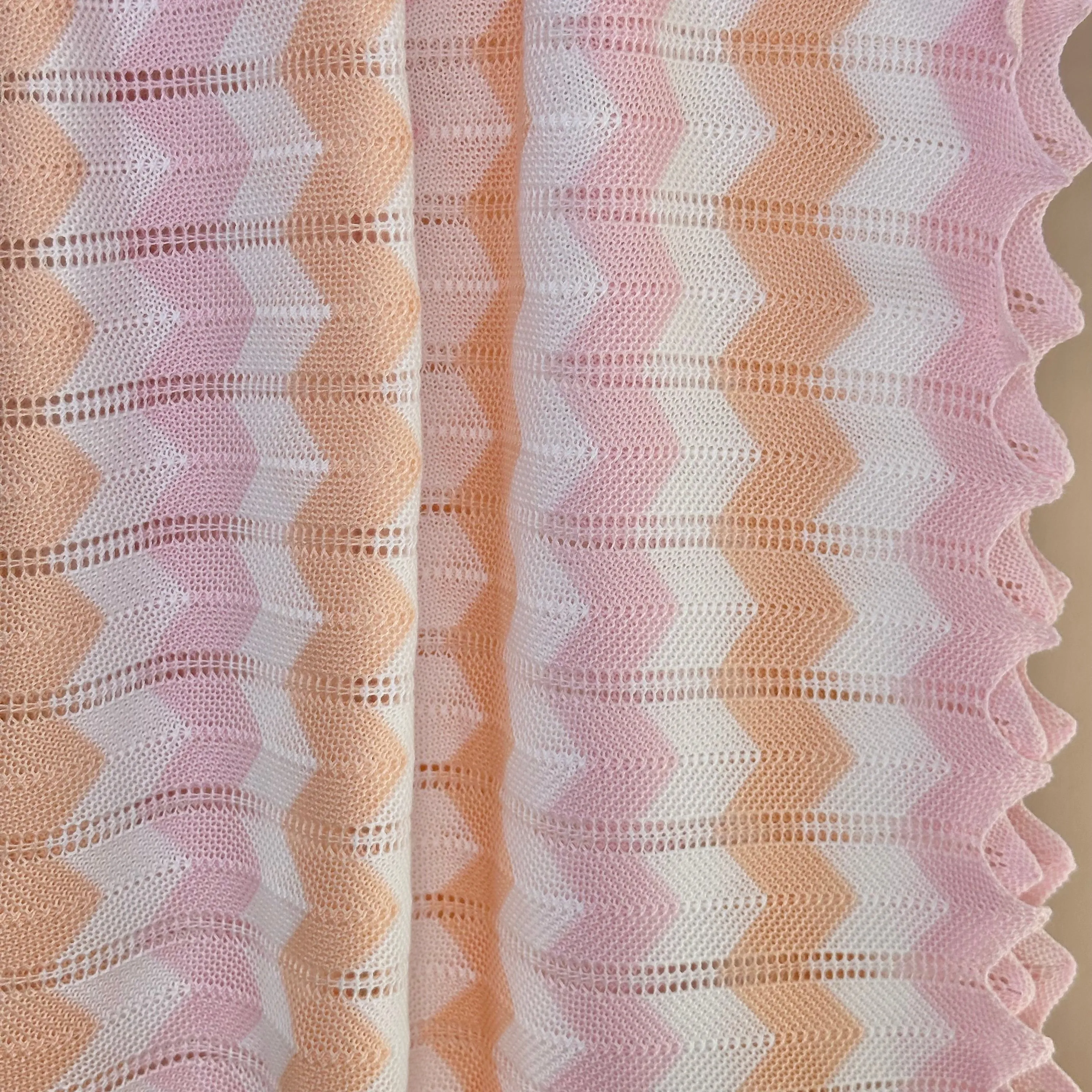 Pink, Melon & White Zig Zag Knit Blanket