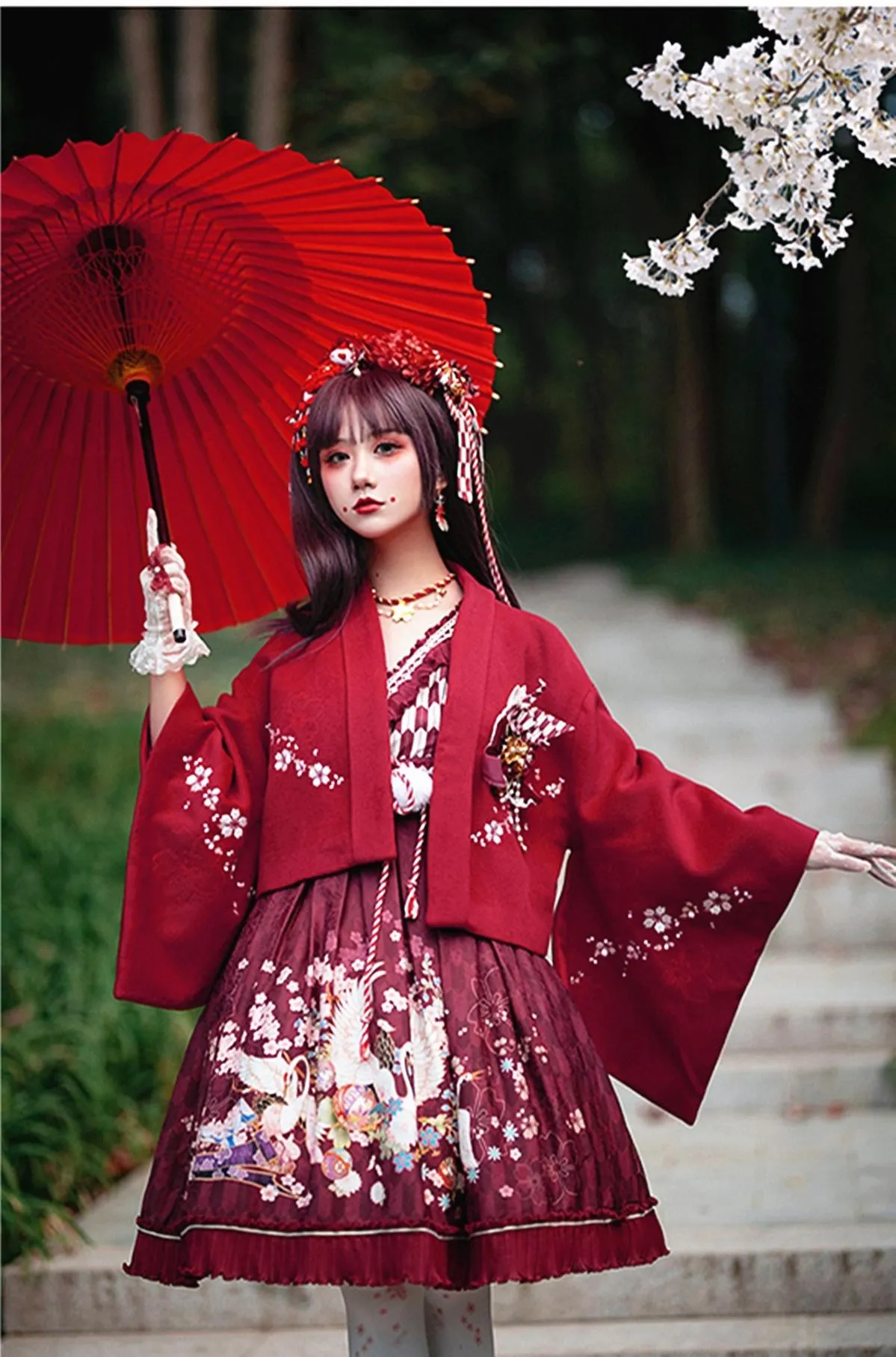 Red Maria~Wa Lolita Coat Red Embroidery Woolen Winter Coat