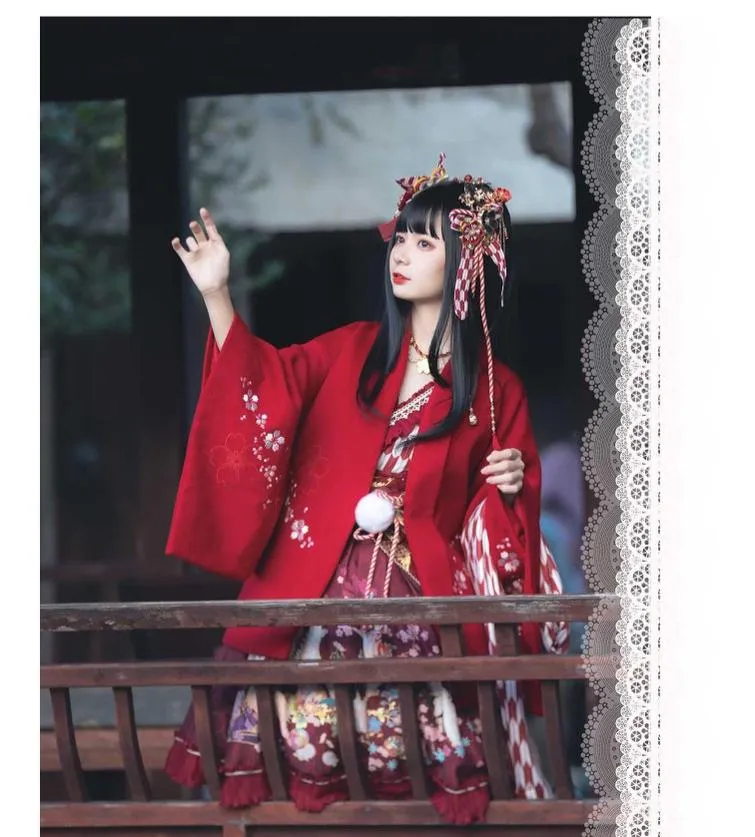Red Maria~Wa Lolita Coat Red Embroidery Woolen Winter Coat