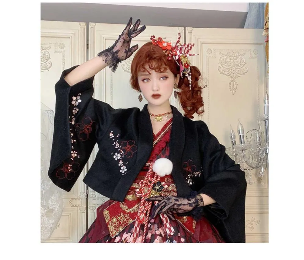 Red Maria~Wa Lolita Coat Red Embroidery Woolen Winter Coat