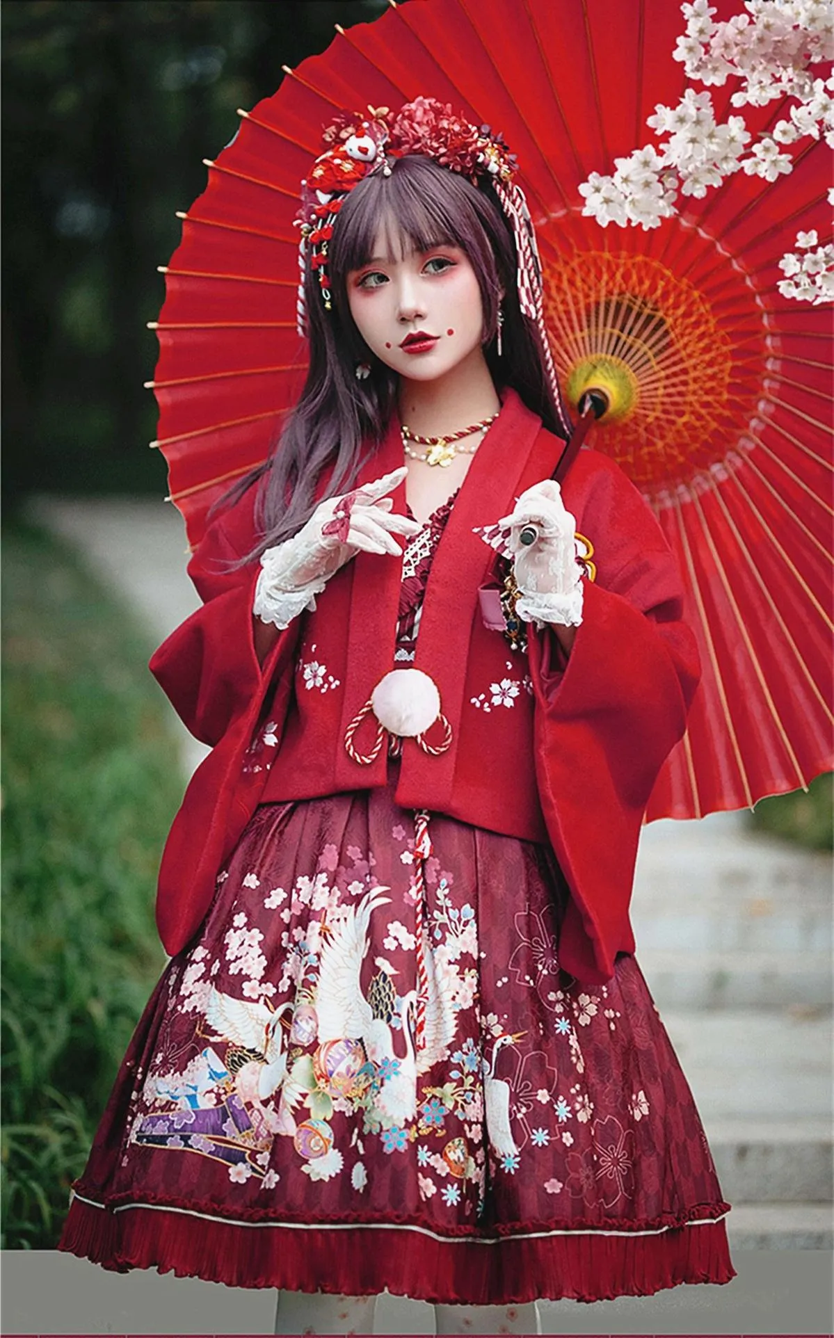 Red Maria~Wa Lolita Coat Red Embroidery Woolen Winter Coat