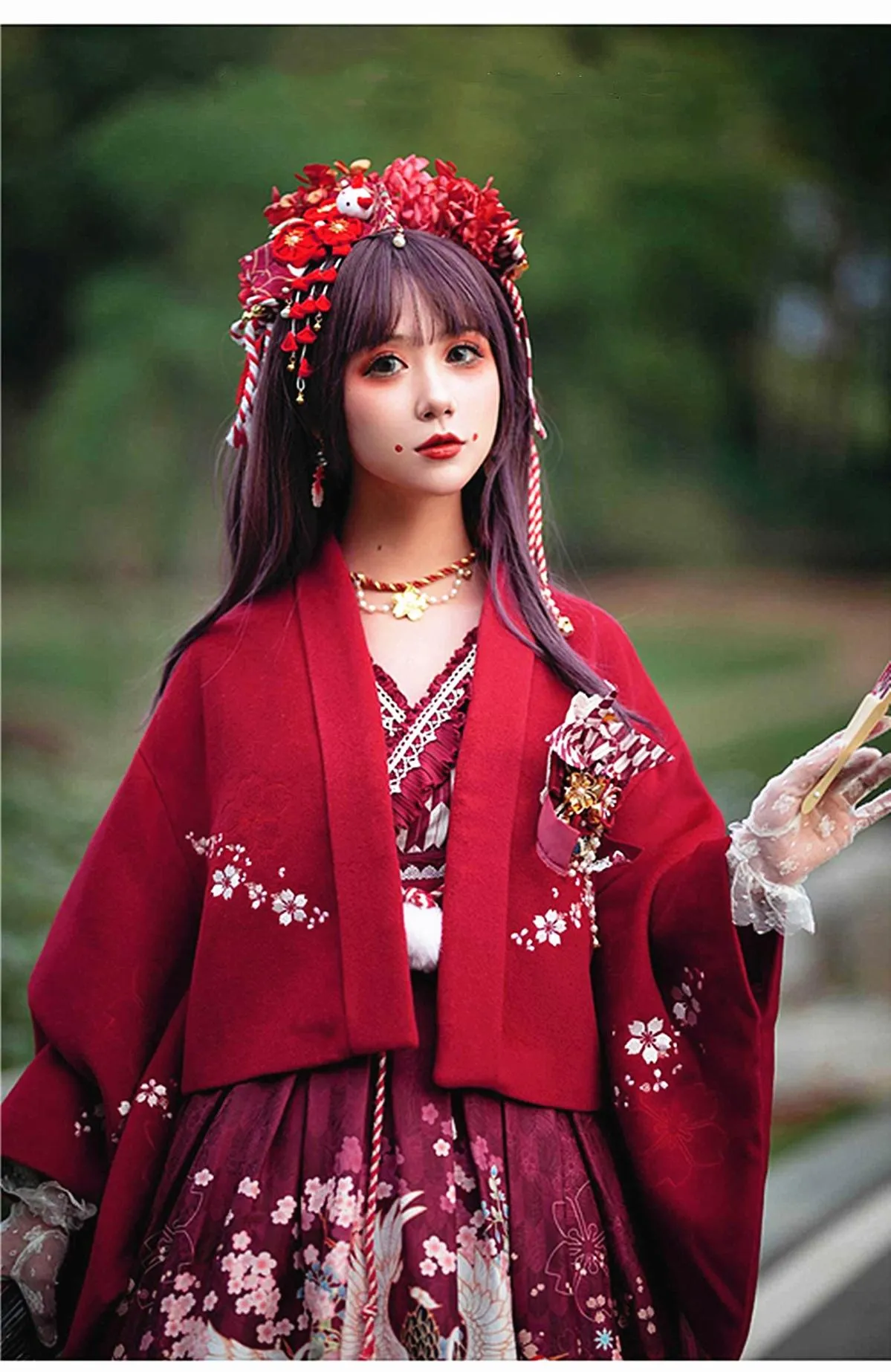 Red Maria~Wa Lolita Coat Red Embroidery Woolen Winter Coat