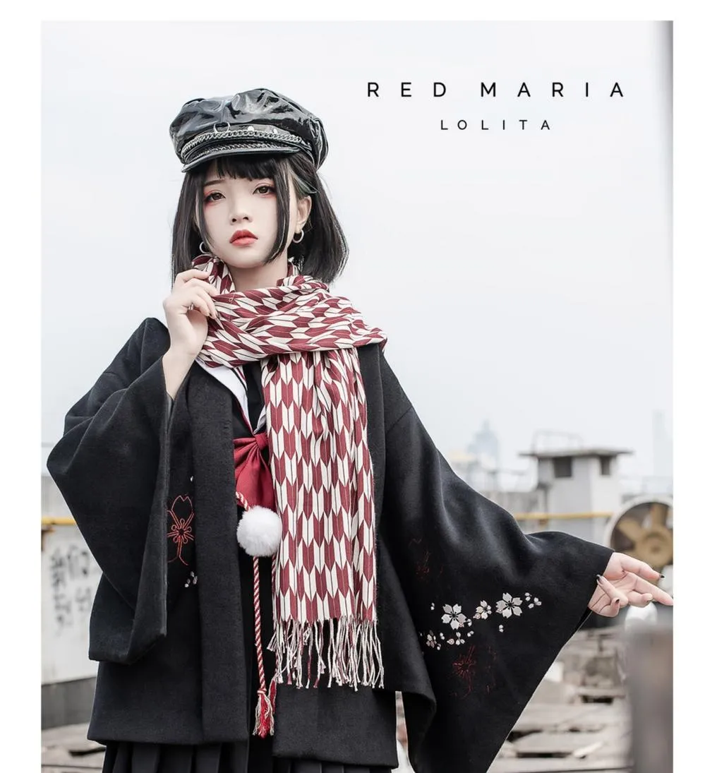 Red Maria~Wa Lolita Coat Red Embroidery Woolen Winter Coat