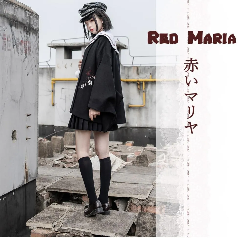 Red Maria~Wa Lolita Coat Red Embroidery Woolen Winter Coat