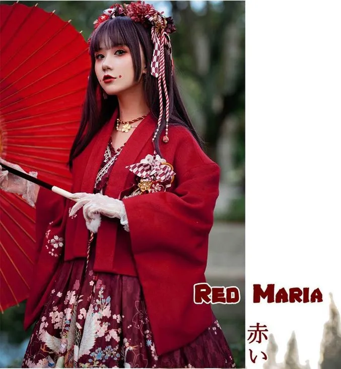 Red Maria~Wa Lolita Coat Red Embroidery Woolen Winter Coat
