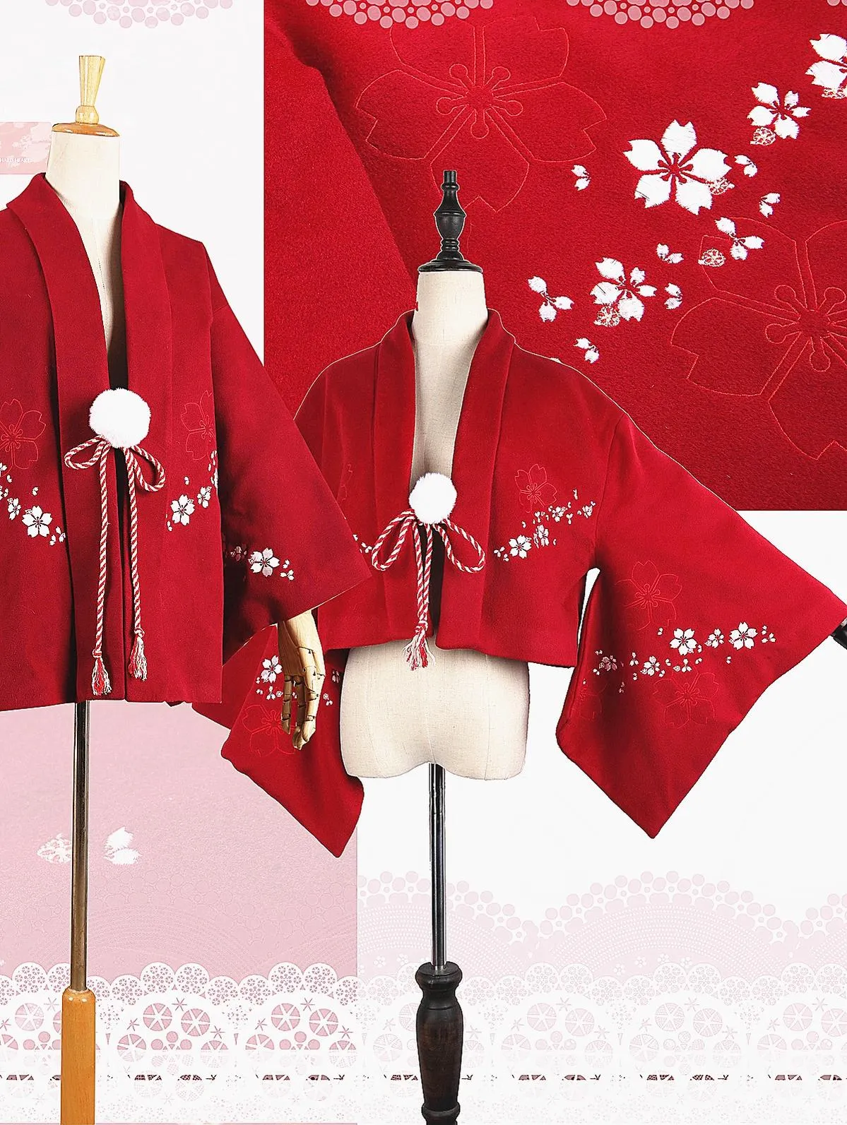 Red Maria~Wa Lolita Coat Red Embroidery Woolen Winter Coat