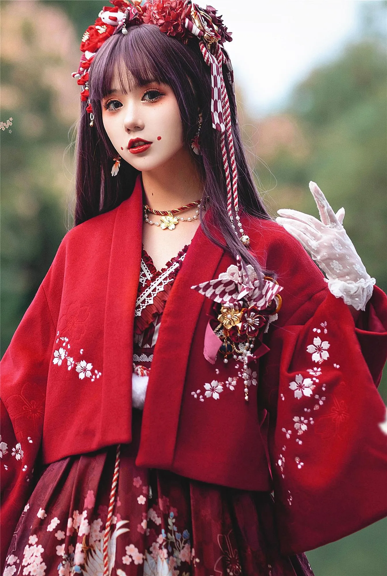 Red Maria~Wa Lolita Coat Red Embroidery Woolen Winter Coat