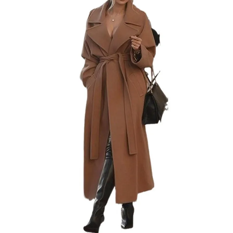 Wenkouban business casual outfits El street style Christmas winter outfits Autumn and Winter Korean Style Lapel Loose Waist Lace-up Overcoat for Women