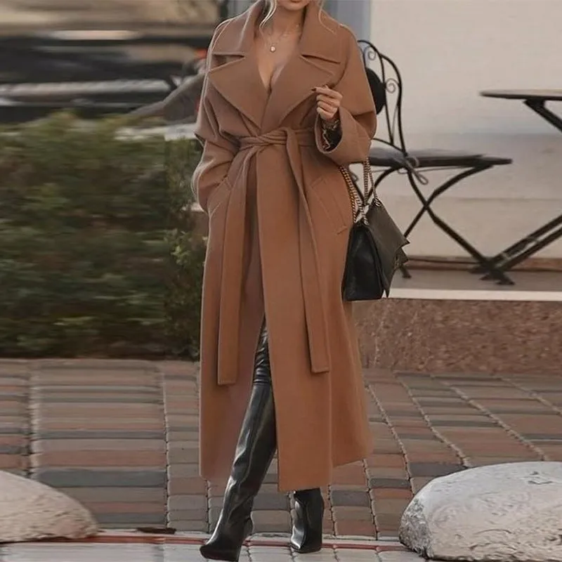 Wenkouban business casual outfits El street style Christmas winter outfits Autumn and Winter Korean Style Lapel Loose Waist Lace-up Overcoat for Women