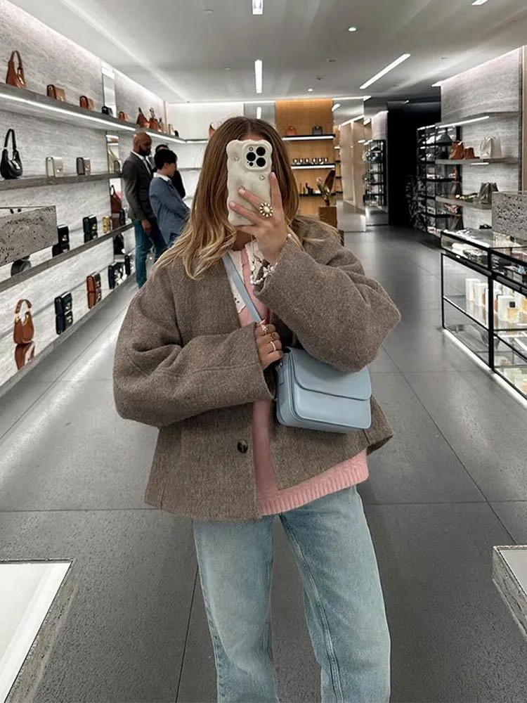 Wenkouban fall outfits women Christmas Thanksgiving Lazy Loose Coat Casual Comfortable Commuter Short Overcoat Coat