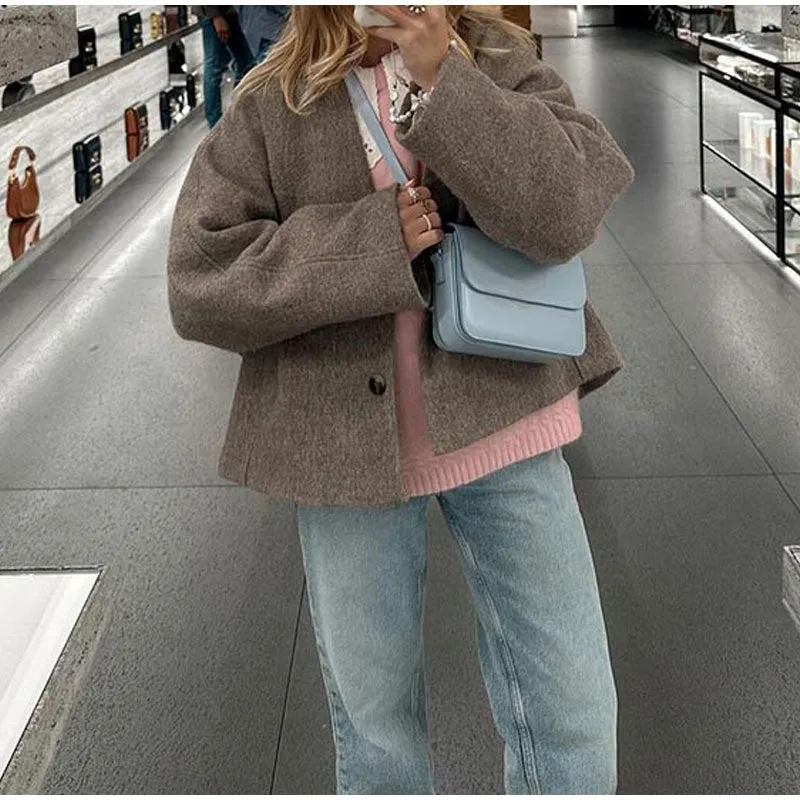 Wenkouban fall outfits women Christmas Thanksgiving Lazy Loose Coat Casual Comfortable Commuter Short Overcoat Coat