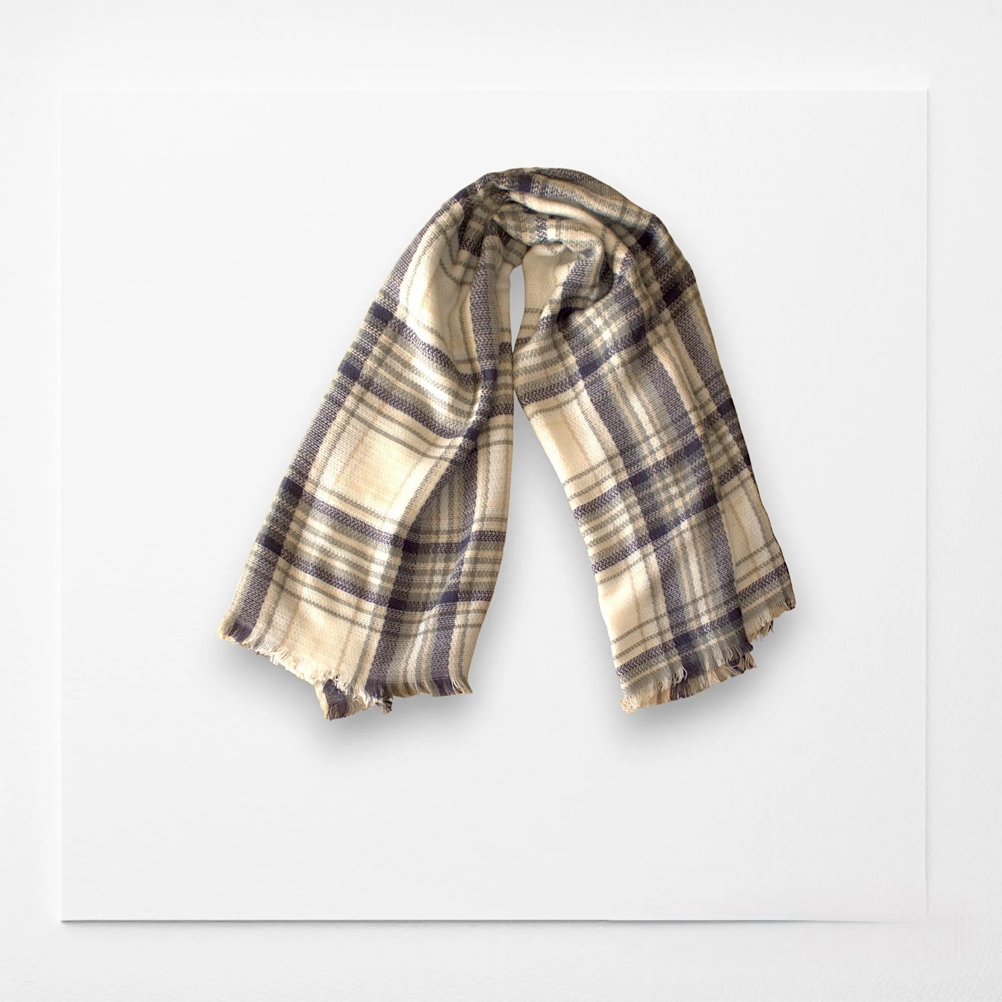 White, Gray & Blue Plaid Women's Blanket Scarf / Women Scarf/ Gifts for Her / Women Shawl / Bridesmaid Scarf/ Fall Scarf