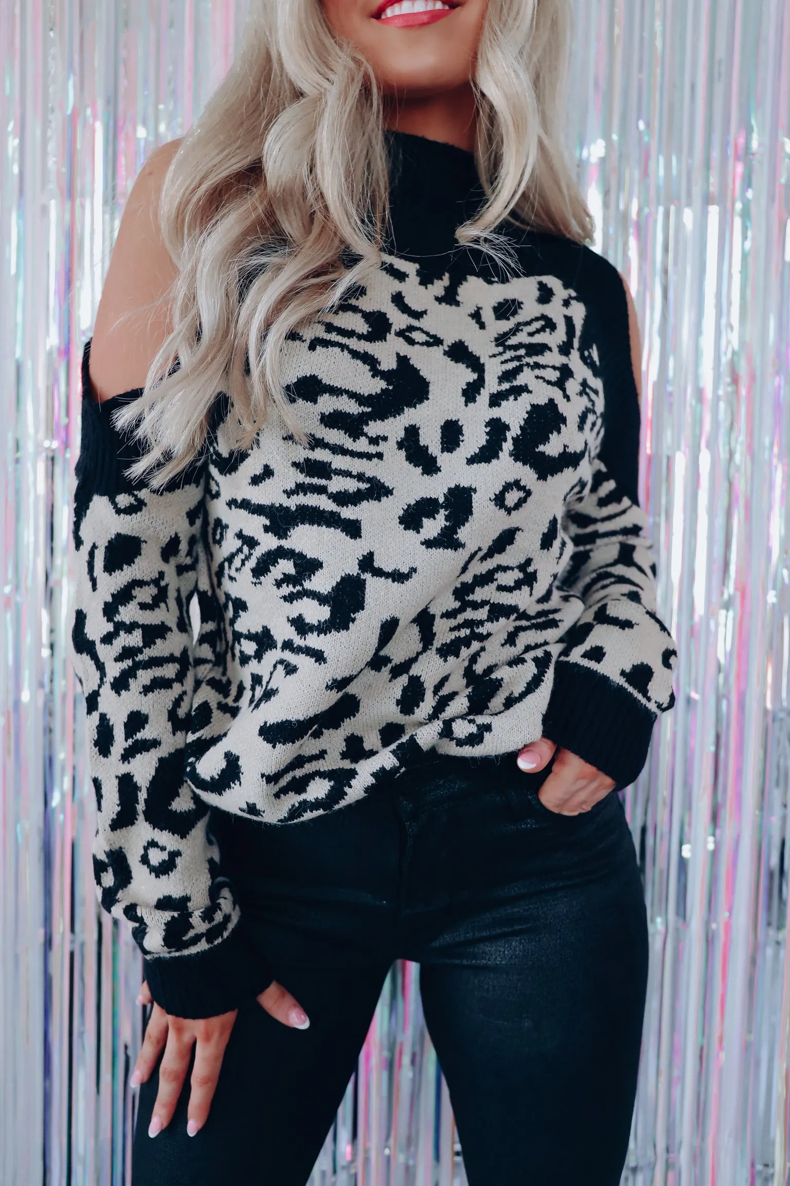 Wild Cat Cold Shoulder Sweater - Black
