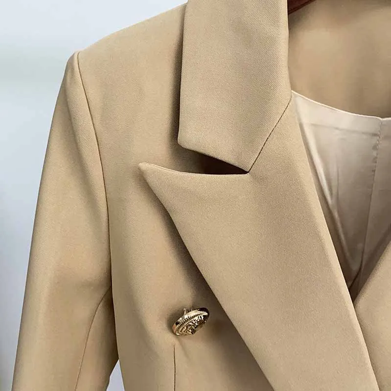 Women Blazers Double-Breasted Button Khaki Slim Jackets