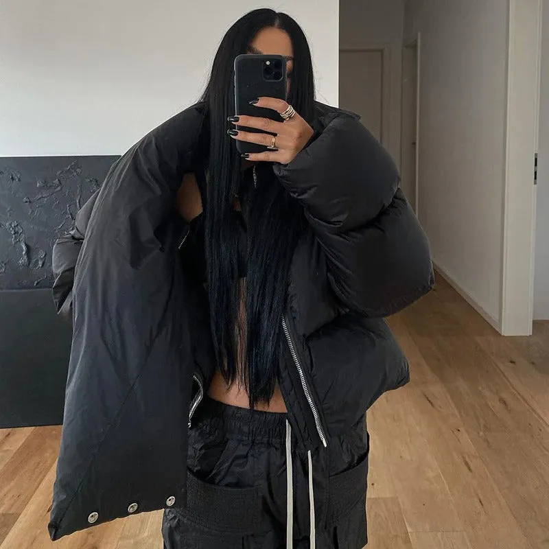 Women's Winter Oversized Black Coat | Short Casual Parka