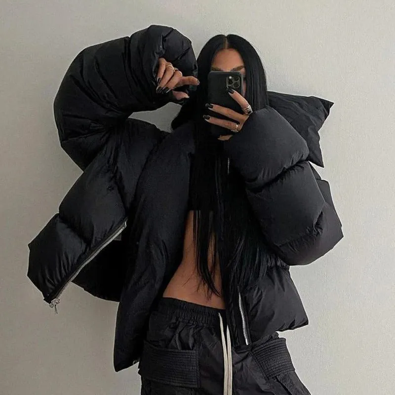 Women's Winter Oversized Black Coat | Short Casual Parka