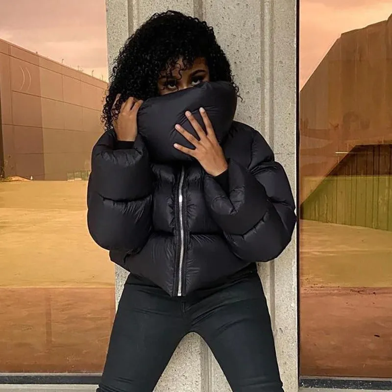 Women's Winter Oversized Black Coat | Short Casual Parka