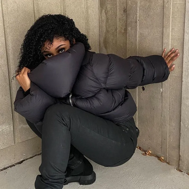 Women's Winter Oversized Black Coat | Short Casual Parka